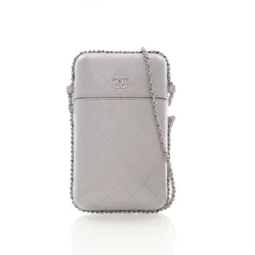 Chanel Grey Lambskin Chain Around Phone Holder