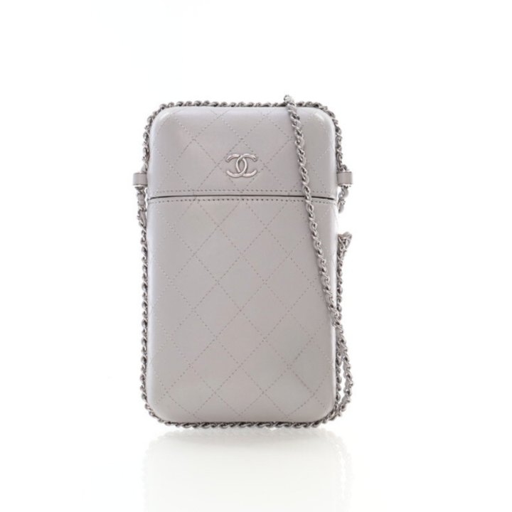 Chanel Grey Lambskin Chain Around Phone Holder - Luxe Du Jour