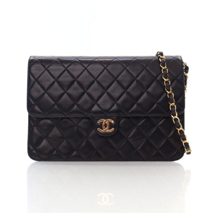 Chanel Vintage Medium Black Lambskin Timeless Shoulder Bag Luxe
