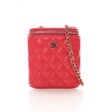 Chanel Mini Pink Caviar Vanity Case With Chain