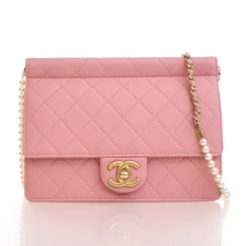 Chanel Pink Goatskin Pearl Chain Flap Bag