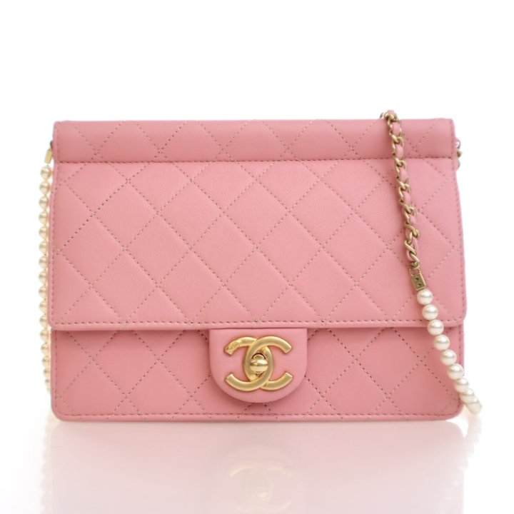 Chanel Pink Goatskin Pearl Chain Flap Bag - Luxe Du Jour