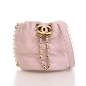 Chanel Mini Pink Lambskin About Pearls Drawstring Bucket Bag