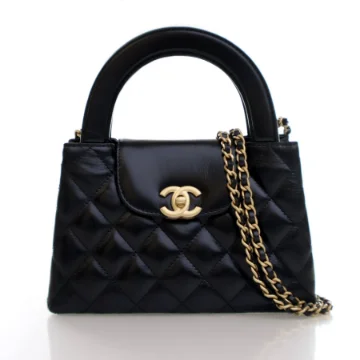Chanel Nano Black Crinkled Calfskin Kelly Shopper