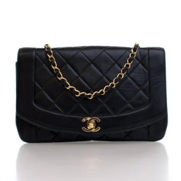 Chanel Vintage Medium Black Lambskin Diana Flap Bag