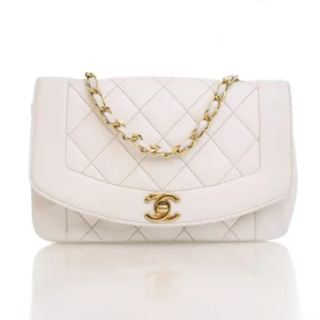 Chanel Vintage Small White Lambskin Diana Flap Bag