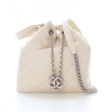 Chanel White Caviar CC Chain Drawstring Bucket Bag