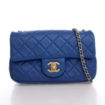 Chanel Mini Blue Lambskin Pearl Crush Rectangular Flap Bag