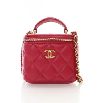 Chanel Mini Red Lambskin Top Handle Vanity Case With Chain