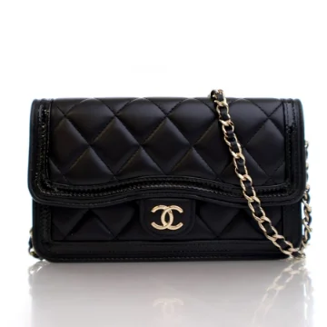 Chanel Black Lambskin Phone Holder Wallet On Chain