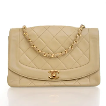 Chanel Vintage Small Beige Lambskin Diana Flap Bag