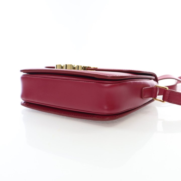 CELINE レッド CELINE Shiny Smooth Calfskin Medium Frame Shoulder Bag Poppy
