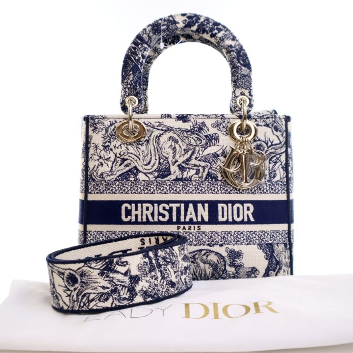 完売必至！Toile de Jouy Reverse LADY D-LITE MEDIUM BAG Medium Lady D-Lite Bag Blue Toile de Jouy Reverse Embroidery