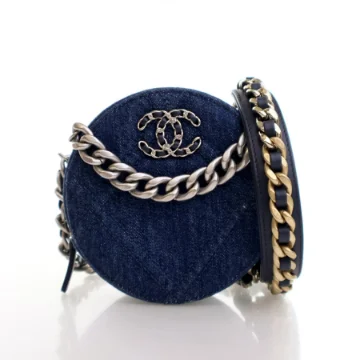 Chanel Blue Denim 19 Round Clutch With Chain