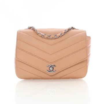 Chanel Nude Calfskin Chevron Flap Bag
