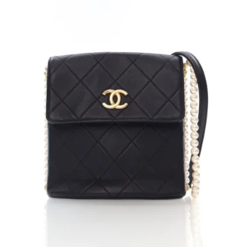 Chanel Small Black Calfskin Pearl Hobo Bag