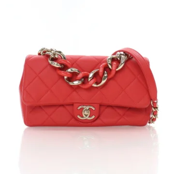 Chanel Small Red Lambskin Resin Bi Color Chain Flap Bag