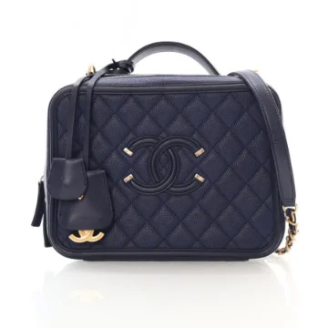 Chanel Large Navy Caviar Filigree Vanity Case