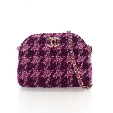 Chanel Purple Tweed Houndstooth Clutch On Chain