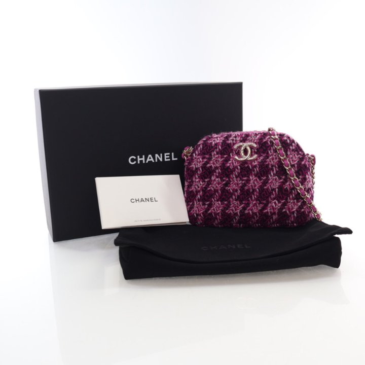 Chanel Purple Tweed Houndstooth Clutch On Chain - Luxe Du Jour