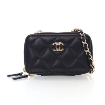 Chanel Mini Black Lambskin Trendy CC Cardholder With Chain