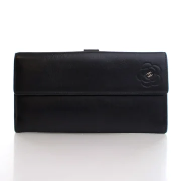 Chanel Black Calfskin CC Camellia Wallet