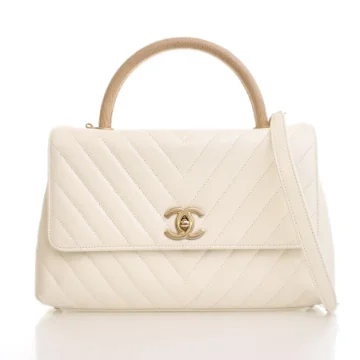 Chanel Medium White Calfskin Coco Handle Flap Bag