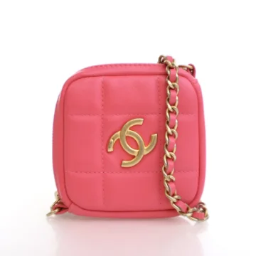 Chanel Mini Pink Lambskin Diamond CC Clutch With Chain