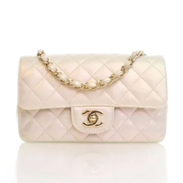 Chanel Mini White Iridescent Calfskin Rectangular Classic Flap Bag