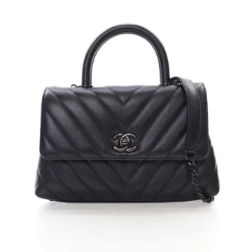 Chanel Small So Black Caviar Chevron Coco Handle Flap Bag