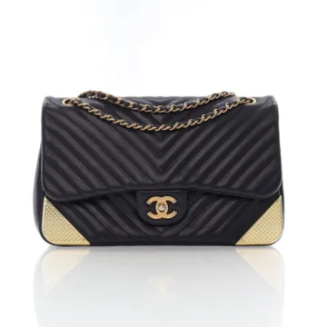 Chanel Small Black Chevron Calfskin Rock The Corner Flap Bag