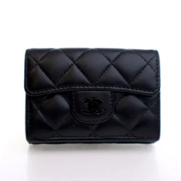Chanel So Black Lambskin Tri Fold Flap Wallet