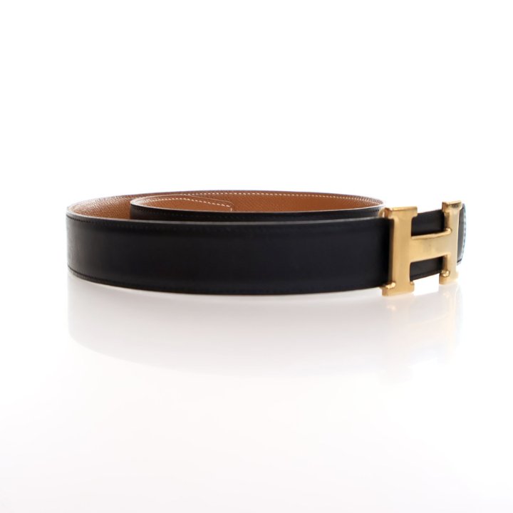 Hermes Vintage Black Swift Constance Reversible H Belt Sz 72