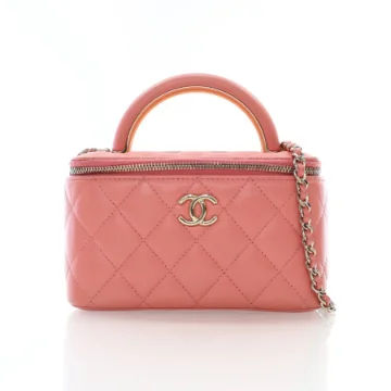 Chanel Small Pink Lambskin Charming Handle Vanity Case