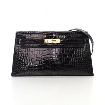 Hermes Noir Porosus Crocodile Kelly Elan 28