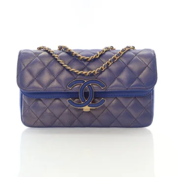 Chanel Small Blue Lambskin CC Chic Double Flap Bag