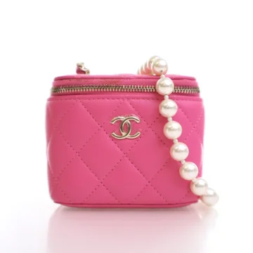 Chanel Mini Pink Lambskin Vanity Case With Pearl