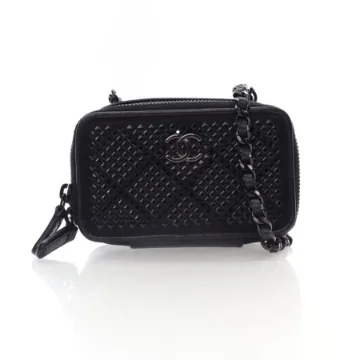 Chanel Mini So Black Lambskin Satin Strass Studded Clutch With Chain