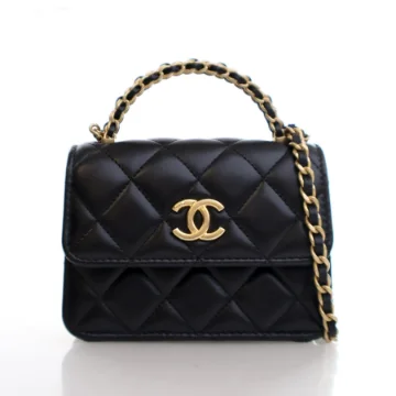 Chanel Black Lambskin Chain Top Handle Clutch