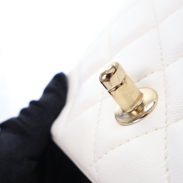 Chanel Mini White Lambskin Logo Pearl Chain Flap Bag - Luxe Du Jour