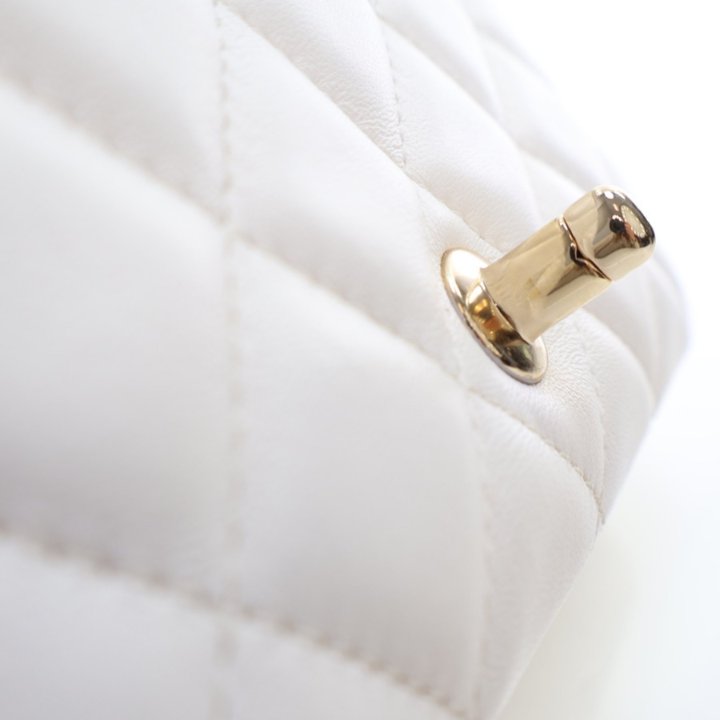 Chanel Mini White Lambskin Logo Pearl Chain Flap Bag - Luxe Du Jour