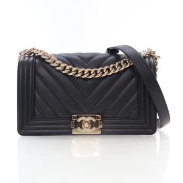 Chanel Medium Black Calfskin Chevron Boy Flap Bag