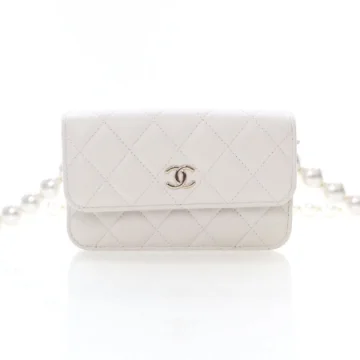 Chanel Mini White Lambskin Maxi Pearls Clutch With Chain