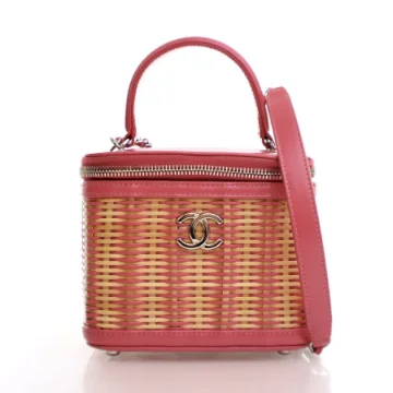 Chanel Small Pink Raffia Take Away Vanity Case