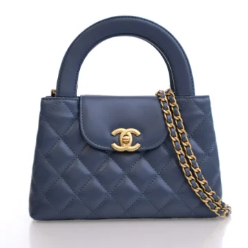 Chanel Nano Blue Crinkled Calfskin Kelly Shopper