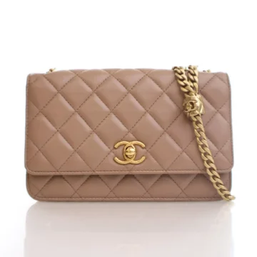 Chanel Beige Lambskin Pearl Crush Wallet On Chain (WOC)