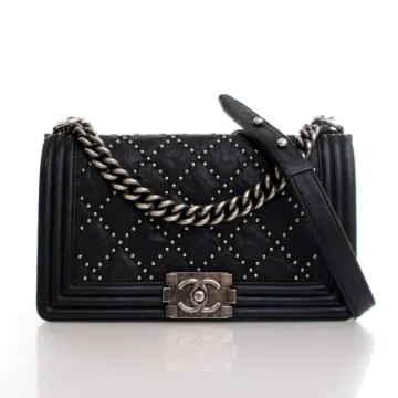 Chanel Medium Black Crumpled Calfskin Studded Boy Bag