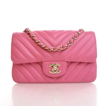 Chanel Mini Pink Lambskin Rectangular Chevron Flap Bag