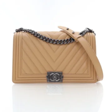 Chanel Large Beige Lambskin Chevron Boy Bag