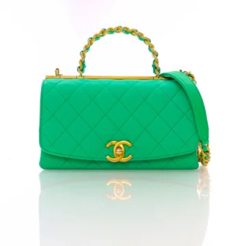 Chanel Mini Green Lambskin La Parisienne Top Handle Flap